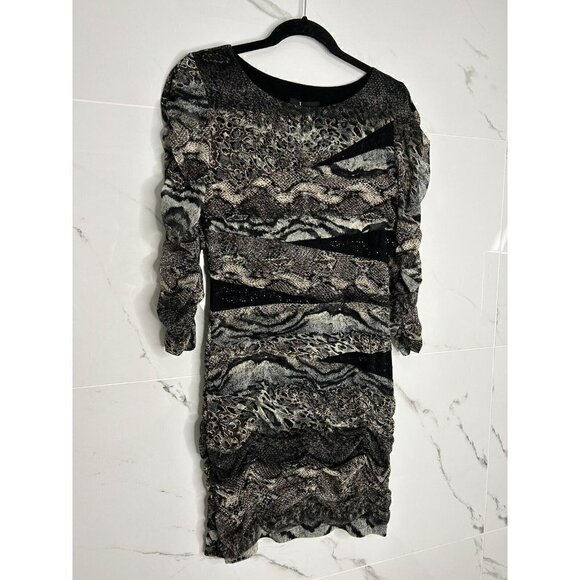 Alberto Makali Retro Black Snakeskin Sz8 Back Dress Y2K 90’s EUC Mesh Sl…​​​​​ - Picture 1 of 14